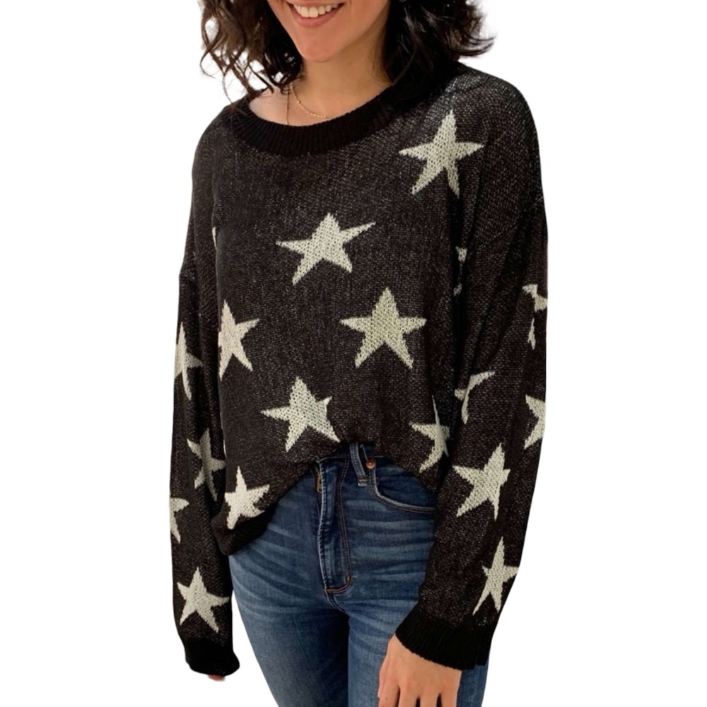 POL Black and White Star Sweater